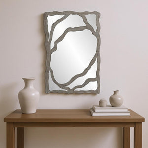 HomeRoots 44" Gray Wood Free-Form Accent Mirror - Modern Rustic Elegance for Home Décor & Wall Art 635503