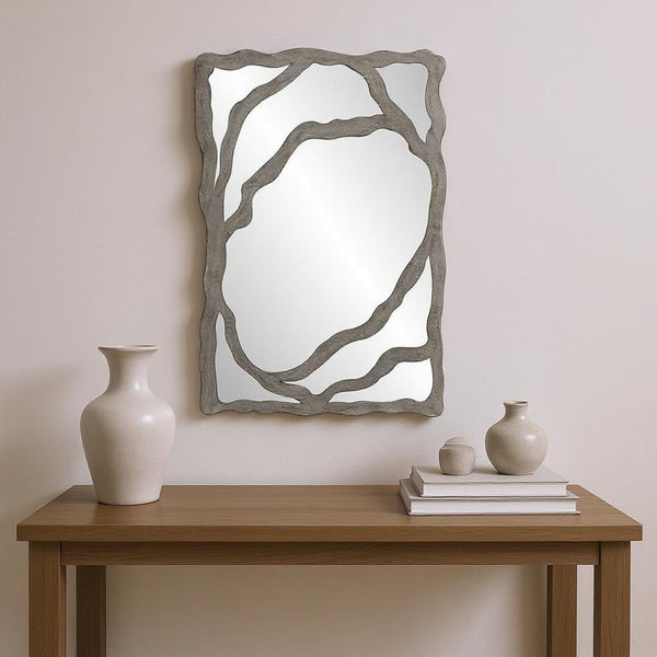 HomeRoots 44" Gray Wood Free-Form Accent Mirror - Modern Rustic Elegance for Home Décor & Wall Art 635503