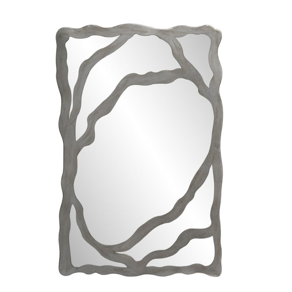 HomeRoots 44" Gray Wood Free-Form Accent Mirror - Modern Rustic Elegance for Home Décor & Wall Art 635503