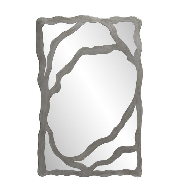 HomeRoots 44" Gray Wood Free-Form Accent Mirror - Modern Rustic Elegance for Home Décor & Wall Art 635503