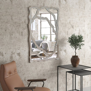HomeRoots 44" Gray Wood Free-Form Accent Mirror - Modern Rustic Elegance for Home Décor & Wall Art 635503