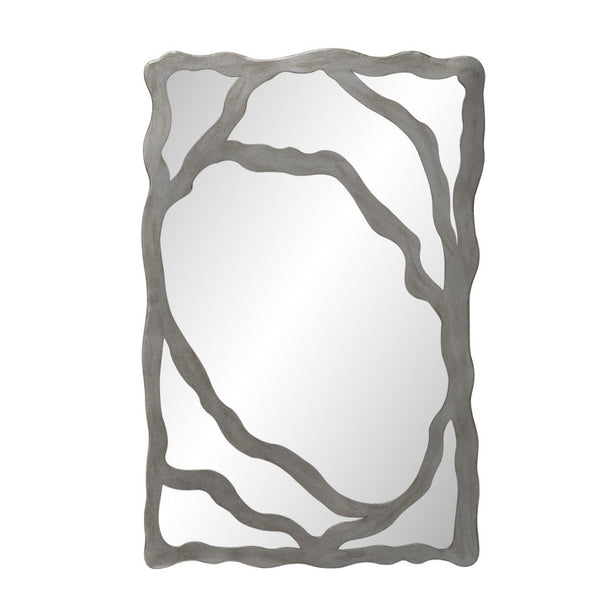 HomeRoots 44" Gray Wood Free-Form Accent Mirror - Modern Rustic Elegance for Home Décor & Wall Art 635503