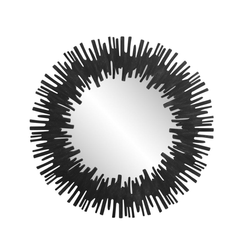 HomeRoots 36" Black Wood Sunburst Accent Mirror - Oversized Modern Artistry for Stunning Room Transformations 635504