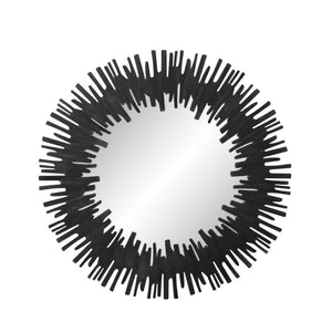 HomeRoots 36" Black Wood Sunburst Accent Mirror - Oversized Modern Artistry for Stunning Room Transformations 635504