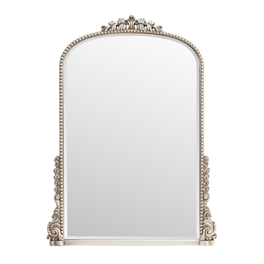 HomeRoots 34" Silver Baroque Arch Accent Mirror - Elegant Framed Decor for Entryway, Bedroom, or Living Room 635506