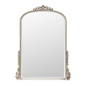 HomeRoots 34" Silver Baroque Arch Accent Mirror - Elegant Framed Decor for Entryway, Bedroom, or Living Room 635506