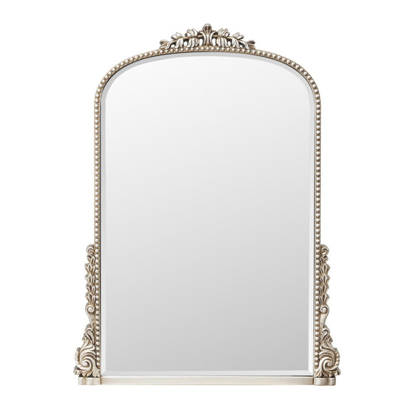 HomeRoots 34" Silver Baroque Arch Accent Mirror - Elegant Framed Decor for Entryway, Bedroom, or Living Room 635506