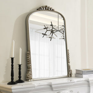 HomeRoots 34" Silver Baroque Arch Accent Mirror - Elegant Framed Decor for Entryway, Bedroom, or Living Room 635506