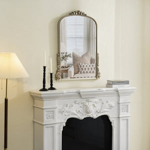HomeRoots 34" Silver Baroque Arch Accent Mirror - Elegant Framed Decor for Entryway, Bedroom, or Living Room 635506