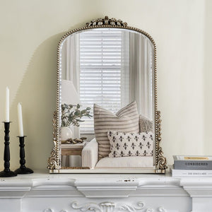 HomeRoots 34" Silver Baroque Arch Accent Mirror - Elegant Framed Decor for Entryway, Bedroom, or Living Room 635506