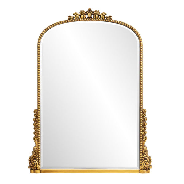HomeRoots 34" Antiqued Gold Baroque Accent Mirror - Elegant Arched Design with Intricate Scrollwork & Beaded Trim 635507