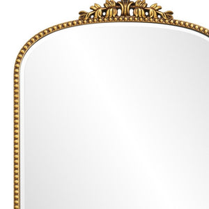 HomeRoots 34" Antiqued Gold Baroque Accent Mirror - Elegant Arched Design with Intricate Scrollwork & Beaded Trim 635507