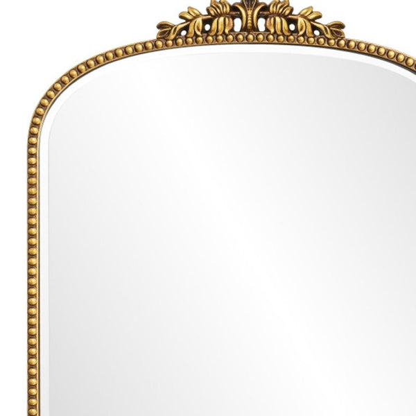 HomeRoots 34" Antiqued Gold Baroque Accent Mirror - Elegant Arched Design with Intricate Scrollwork & Beaded Trim 635507
