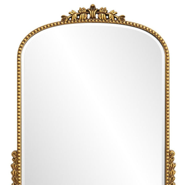 HomeRoots 34" Antiqued Gold Baroque Accent Mirror - Elegant Arched Design with Intricate Scrollwork & Beaded Trim 635507