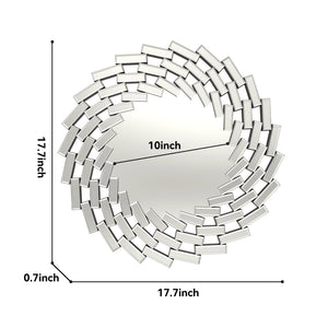 HomeRoots 20" Silver Round Sunburst Accent Mirror - Modern Frameless Design to Brighten Any Room Effortlessly 635510