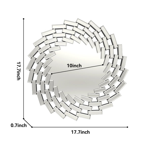HomeRoots 20" Silver Round Sunburst Accent Mirror - Modern Frameless Design to Brighten Any Room Effortlessly 635510