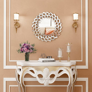 HomeRoots 20" Silver Round Sunburst Accent Mirror - Modern Frameless Design to Brighten Any Room Effortlessly 635510