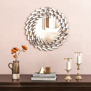 HomeRoots 20" Silver Round Sunburst Accent Mirror - Modern Frameless Design to Brighten Any Room Effortlessly 635510
