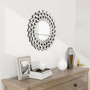 HomeRoots 20" Silver Round Sunburst Accent Mirror - Modern Frameless Design to Brighten Any Room Effortlessly 635510
