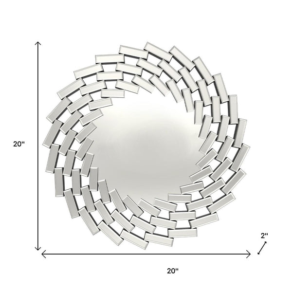 HomeRoots 20" Silver Round Sunburst Accent Mirror - Modern Frameless Design to Brighten Any Room Effortlessly 635510