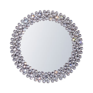 HomeRoots 26" Silver Round Accent Mirror with Faux Crystal Frame - Glamorous, Eye-Catching Decor for Any Room 635511