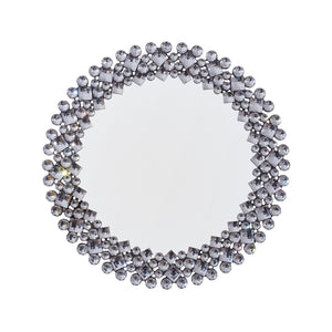 HomeRoots 20" Silver Round Faux Crystal Accent Mirror - Glamorous Framed Wall Decor for Modern Interiors 635512