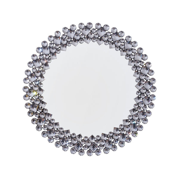 HomeRoots 20" Silver Round Faux Crystal Accent Mirror - Glamorous Framed Wall Decor for Modern Interiors 635512
