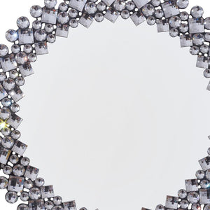 HomeRoots 20" Silver Round Faux Crystal Accent Mirror - Glamorous Framed Wall Decor for Modern Interiors 635512
