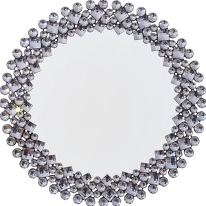 HomeRoots 20" Silver Round Faux Crystal Accent Mirror - Glamorous Framed Wall Decor for Modern Interiors 635512