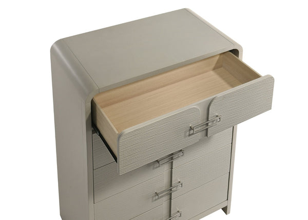 English Elm Aria Five Drawer Chest with Gloss Finish Metallic Pulls and Smooth Glide System B009P355216
