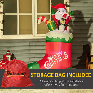 English Elm Outsunny 5Ft Inflatable Christmas Decoration With Santa & Penguin In Sock, Led Lights For Yard Fun W2225P229120-GIGA