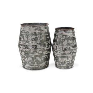 HomeRoots Set of Two Rustic Gray Galvanized Metal Cylinder Floor Vases for Charming Home Decor Accents 635604