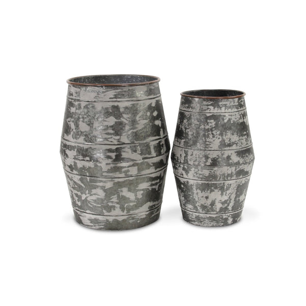 HomeRoots Set of Two Rustic Gray Galvanized Metal Cylinder Floor Vases for Charming Home Decor Accents 635604