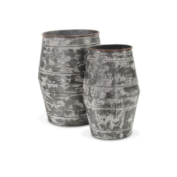 HomeRoots Set of Two Rustic Gray Galvanized Metal Cylinder Floor Vases for Charming Home Decor Accents 635604