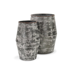HomeRoots Set of Two Rustic Gray Galvanized Metal Cylinder Floor Vases for Charming Home Decor Accents 635604