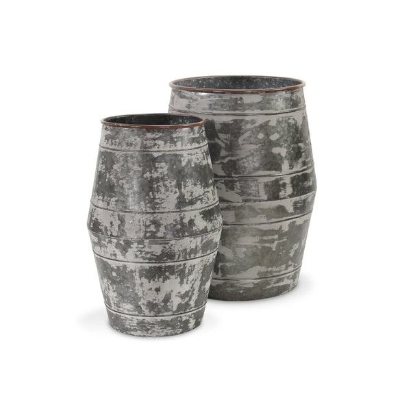HomeRoots Set of Two Rustic Gray Galvanized Metal Cylinder Floor Vases for Charming Home Decor Accents 635604