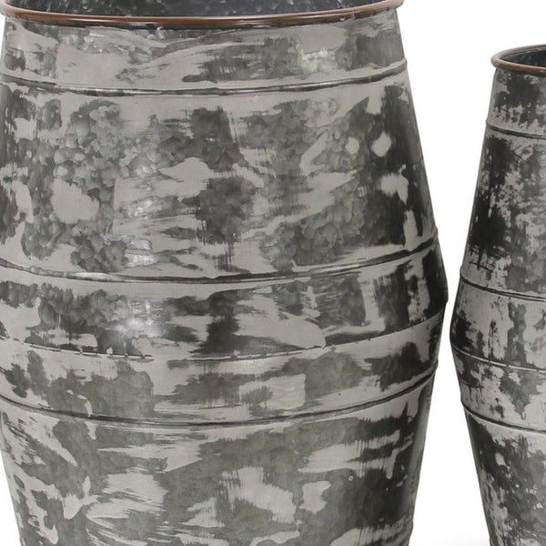 HomeRoots Set of Two Rustic Gray Galvanized Metal Cylinder Floor Vases for Charming Home Decor Accents 635604