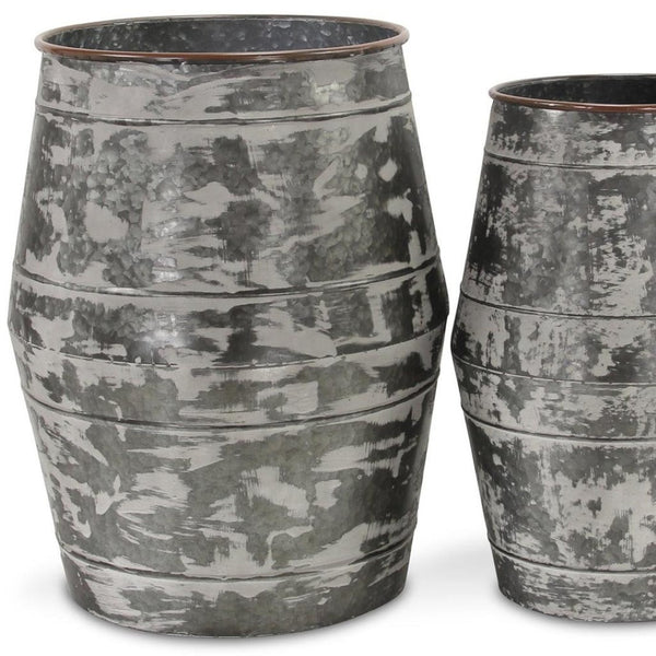 HomeRoots Set of Two Rustic Gray Galvanized Metal Cylinder Floor Vases for Charming Home Decor Accents 635604