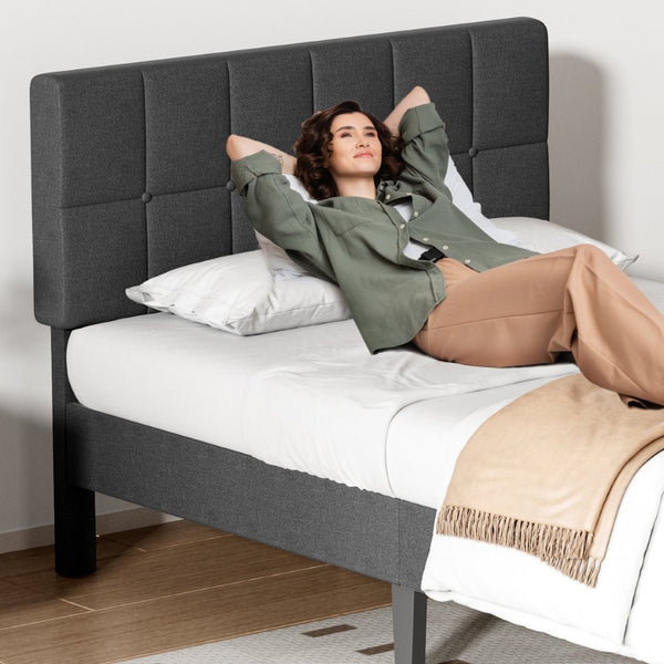 HomeRoots Black Linen Upholstered Extralong Twin Bed Frame - Elegant Design, Comfortable Support, Easy Assembly 635627