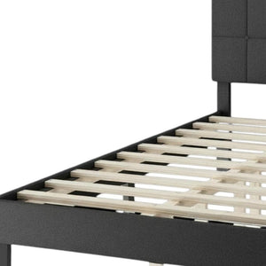HomeRoots Black Linen Upholstered Extralong Twin Bed Frame - Elegant Design, Comfortable Support, Easy Assembly 635627