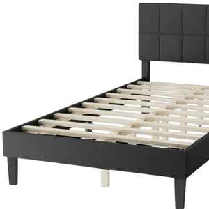HomeRoots Black Linen Upholstered Extralong Twin Bed Frame - Elegant Design, Comfortable Support, Easy Assembly 635627