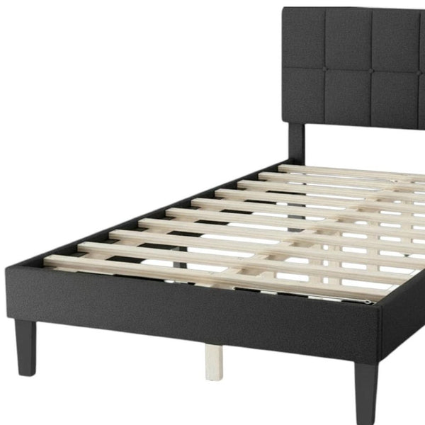 HomeRoots Black Linen Upholstered Extralong Twin Bed Frame - Elegant Design, Comfortable Support, Easy Assembly 635627
