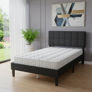 HomeRoots Black Linen Upholstered Extralong Twin Bed Frame - Elegant Design, Comfortable Support, Easy Assembly 635627