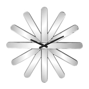 HomeRoots 26" Silver Mirrored Glass Starburst Wall Clock - Silent, Modern Design for Glam Decor & Precision Timekeeping 635633