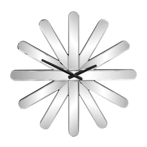 HomeRoots 26" Silver Mirrored Glass Starburst Wall Clock - Silent, Modern Design for Glam Decor & Precision Timekeeping 635633