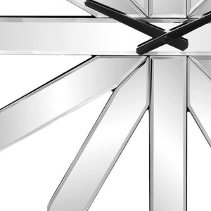 HomeRoots 26" Silver Mirrored Glass Starburst Wall Clock - Silent, Modern Design for Glam Decor & Precision Timekeeping 635633