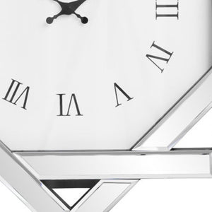 HomeRoots 26" Silver Mirrored Glass Wall Clock - Elegant Silent Analog Design with Geometric Frame for Home Decor 635634