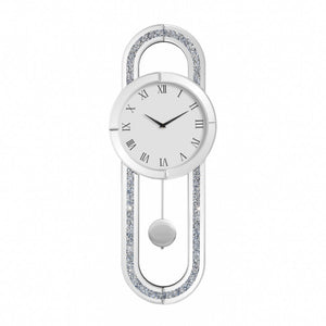 HomeRoots 15" Silver Faux Crystal Oval Wall Clock with Mirrored Glass, Silent Movement, Elegant Design for Home 635636