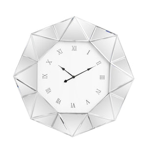 HomeRoots 26" Silver Mirrored Wall Clock - Modern Geometric Design, Silent Movement, Perfect for Any Room Decor 635637