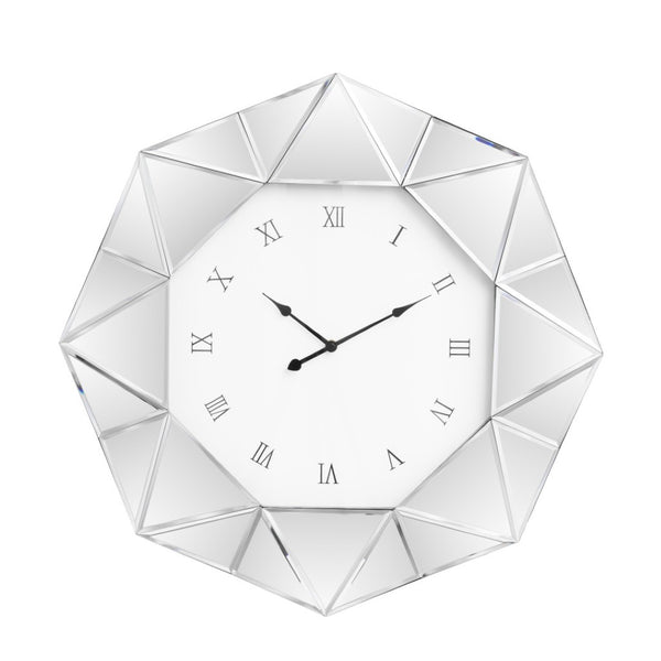 HomeRoots 26" Silver Mirrored Wall Clock - Modern Geometric Design, Silent Movement, Perfect for Any Room Decor 635637